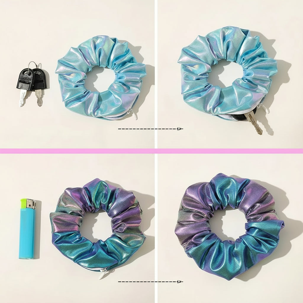 Hidden Compartment Metallic Scrunchies